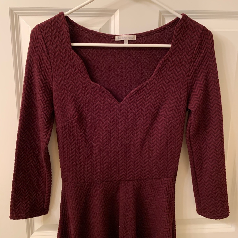 Red Scalloped Long Sleeve Dress!